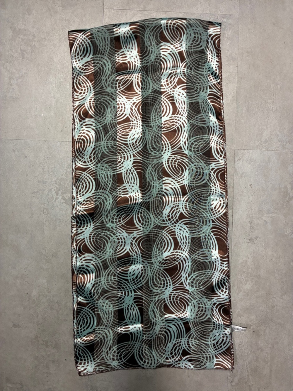 Perry Ellis Brown & Light Blue Circular Pattern Silk Scarf